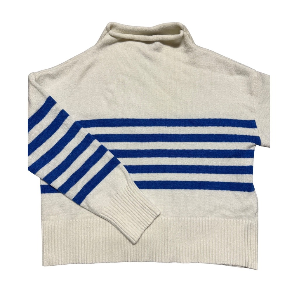 Truth by Republic Womens Cream Blue Striped Mock Neck Knit Sweater Size M